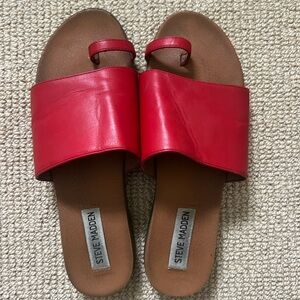 Steve Madden Red Leather Toe-Loop Slide Sandals